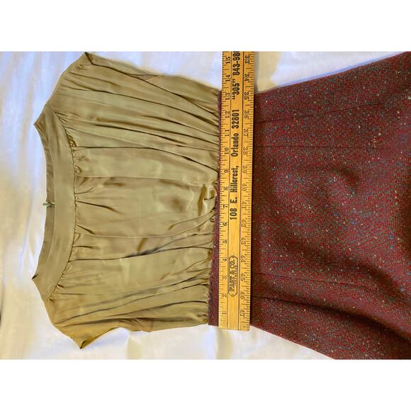 VTG Handmade dress 50s 60s jewel neck silky bodice Brick red wool pencil wiggle - Picture 8 of 9